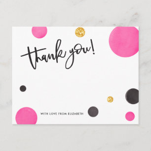 Rose et cartes de Merci d'or - pois moderne