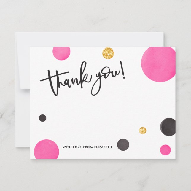 Rose et cartes de Merci d'or - pois moderne (Devant)