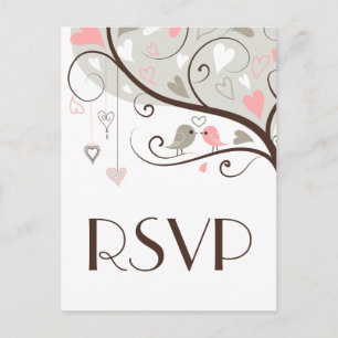 Rose et gris   Carte postale RSVP Mariage Lovebird