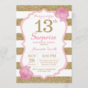 Rose et invitation d'anniversaire de surprise d'or
