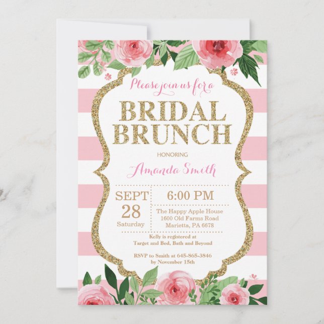 Rose et invitation nuptiale de brunch de parties (Devant)