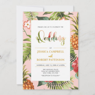 Rose et Or   Faire-Part de Mariage Tropical d'Été