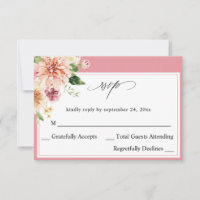 Rose et pêche floral et verdure sans RSVP de repas