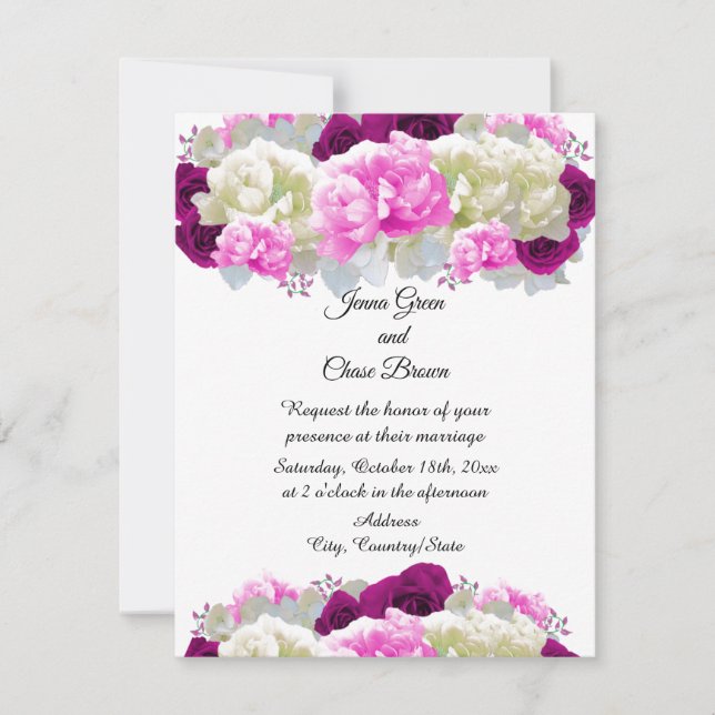 Rose et pivoines roses Faire-part de mariage flora (Devant)