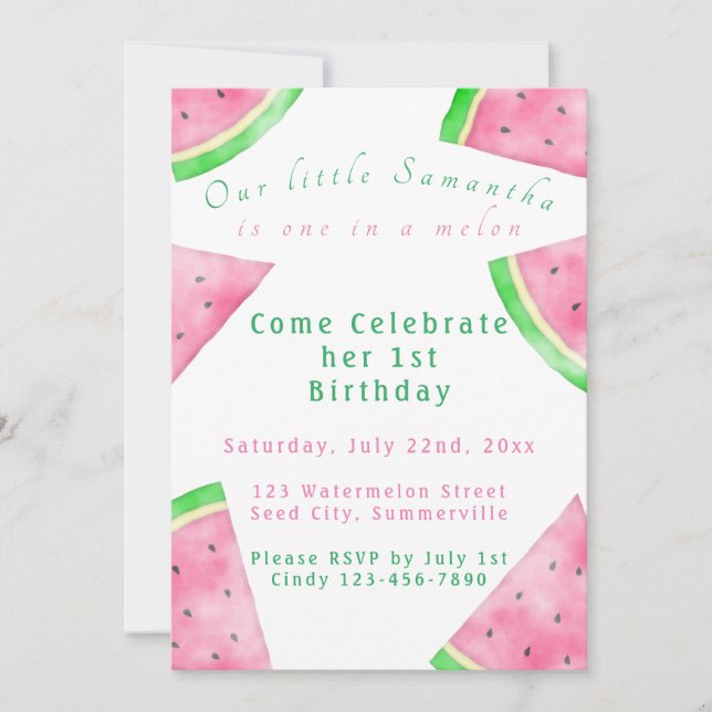 Rose et vert dans un melon 1er Invitation d'annive (Devant)