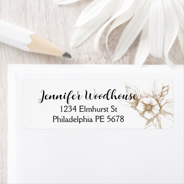 Rose, étiquette d'adresse de retour de dessin (En situation)