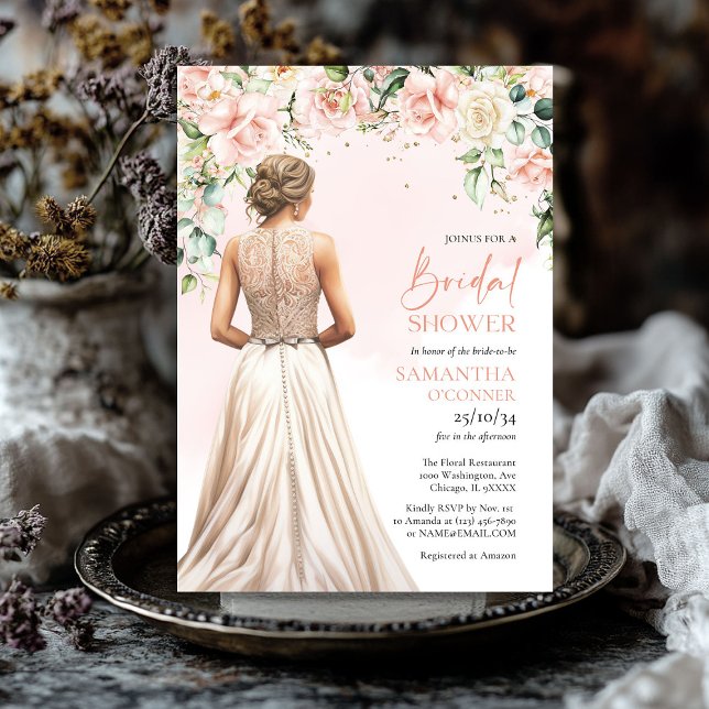 Rose Eukalyptus-Goldbarren Einladung (Watercolor blush and cream roses eucalyptus gold bridal shower invitation)