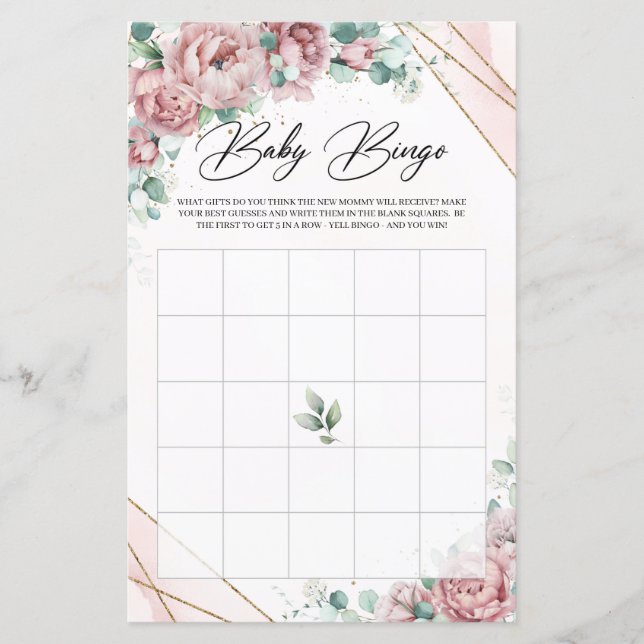 Rose Eukalyptus-Goldrahmen-Babybingo (Vorderseite)