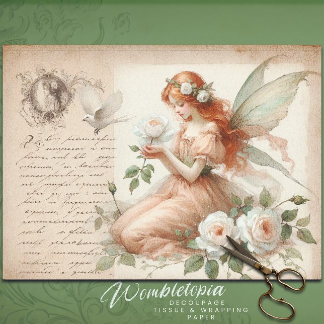 Rose Fairy & Pastel Ephemera Script Decoupage Seidenpapier (Von Creator hochgeladen)