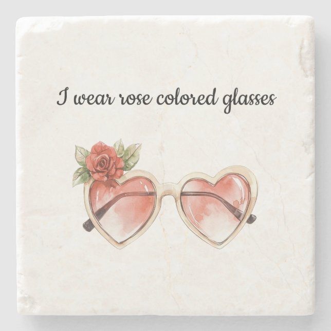 Rose Farbige Sonnenbrille Steinuntersetzer (Vorderseite)