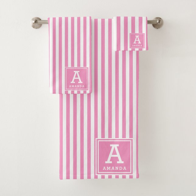 Rose Féminin Cabana Rayure Monogramme Initiale (En situation)