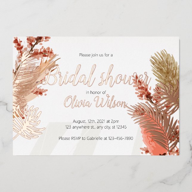 Rose feuille d'or feuille nuptiale invitation (Recto)