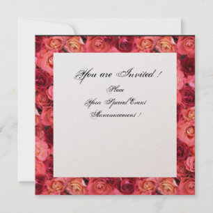 ROSE FIELD MONOGRAM,Rosa,Rot Schwarz Weiß Champagn Einladung