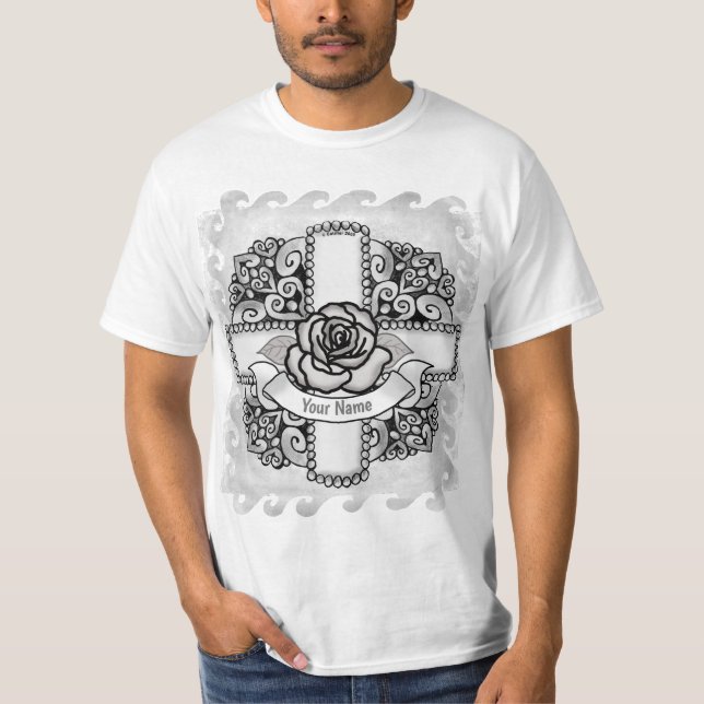Rose Filigree Christlicher Cross T - Shirt (Vorderseite)