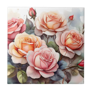 Rose Flora Romantische Wasserfarben Fliese