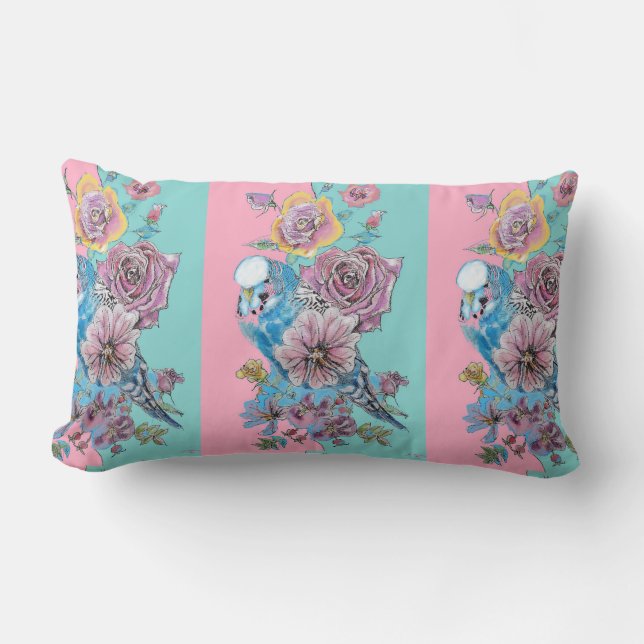 Rose Flora Rose Budgie Bird Frauen Rosa Aqua Cu Lendenkissen (Vorderseite)