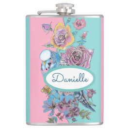 Rose Flora Rose Budgie Bird Weibchen Pink Aqua Flachmann
