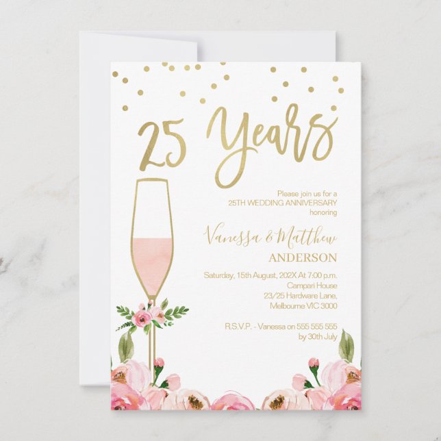 Rose Floral 25 Jahre Einladung (Vorderseite)
