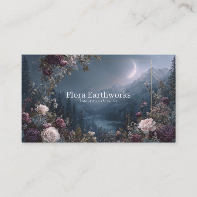 Rose Floral and Crescent Moon Mountain Valley Visitenkarte (Vorderseite)