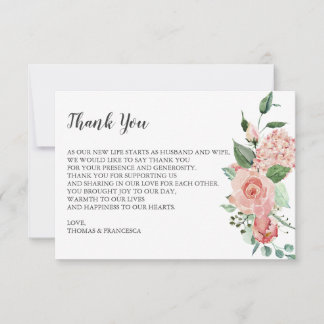 Rose Floral Aquarelle Mariage Carte de remerciemen