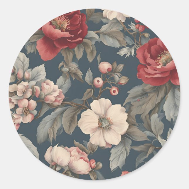 Rose Floral auf Spruce Runder Aufkleber (Vorderseite)