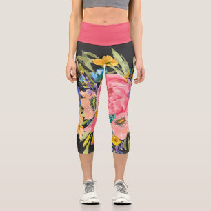 Rose Floral Bouquet Capri Leggings