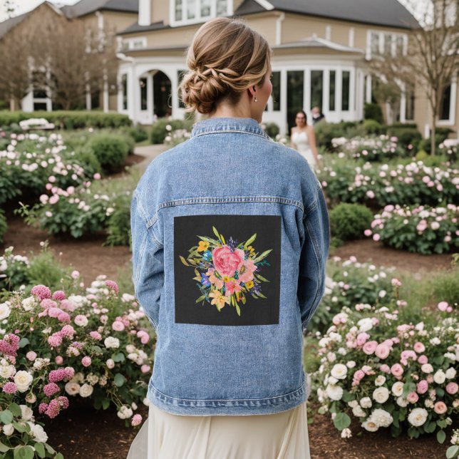 Rose Floral Bouquet Jeansjacke (Hochzeit Rückseite)