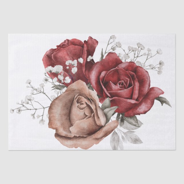 Rose Floral Bouquet Wasserfarbe Decoupage Seidenpapier (Vorderseite)