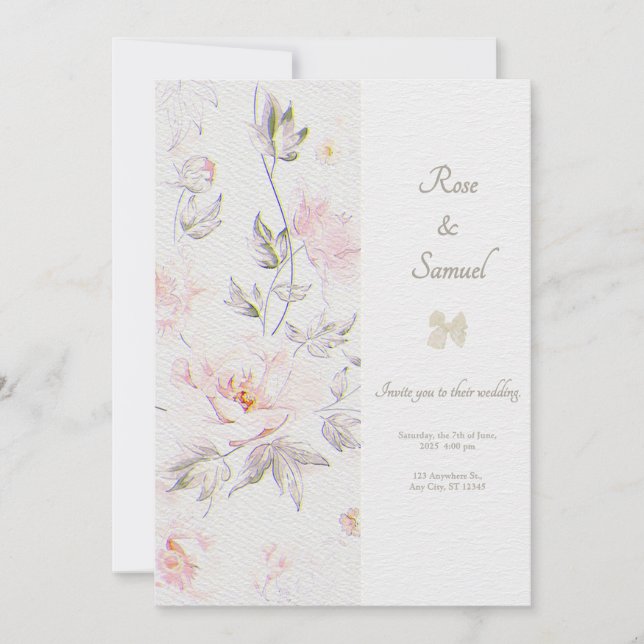 Rose Floral Chic Paper Textured Wedding  Einladung (Vorderseite)