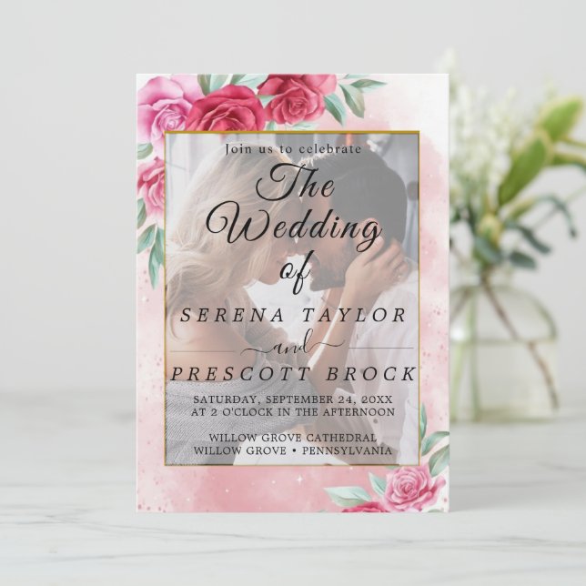 Rose Floral Elegant Vellum Faire-part de mariage (Debout devant)