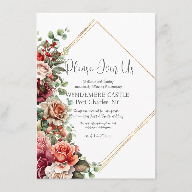 Rose Floral Eucalyptus QR Code Hochzeit Begleitkarte (Vorderseite)