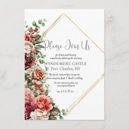 Rose Floral Eucalyptus QR Code Hochzeit Begleitkarte