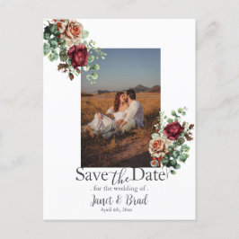 Rose Floral Eukalyptus Save the Date Foto Postkarte