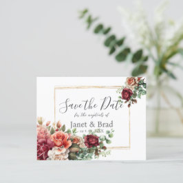 Rose floral Eukalyptus Wedding Save the Date Postkarte