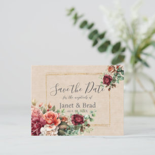 Rose floral Eukalyptus Wedding Save the Date Postkarte