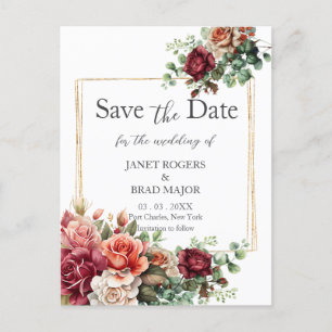 Rose floral Eukalyptus Wedding Save the Date Postkarte