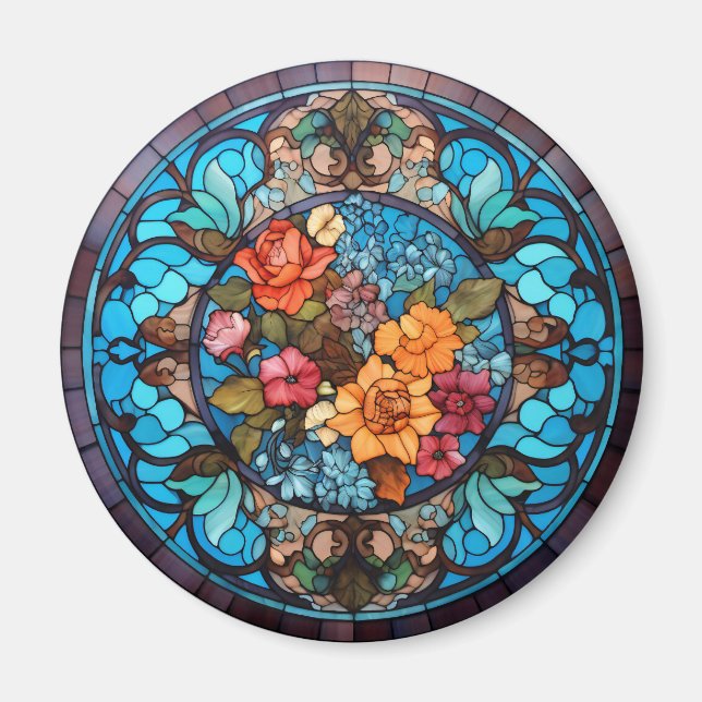 Rose Floral Faux Stained-Glass Magnet (Vorne)