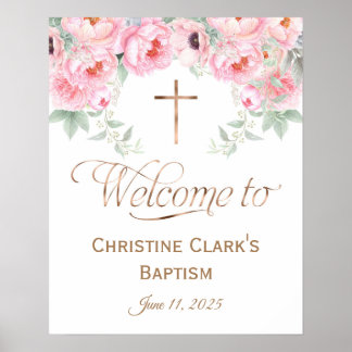 Rose, Floral, Fille, Affiche de bienvenue Baptême,