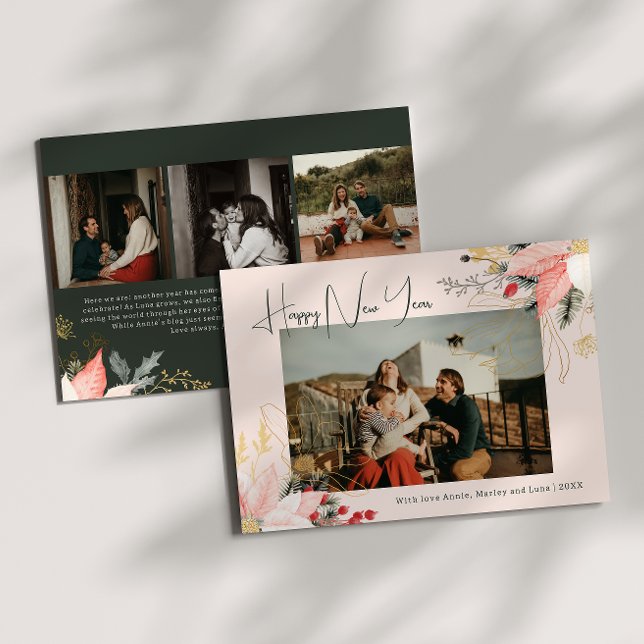 Rose Floral Four photo Bonne année Carte de vacanc (Créateur téléchargé)