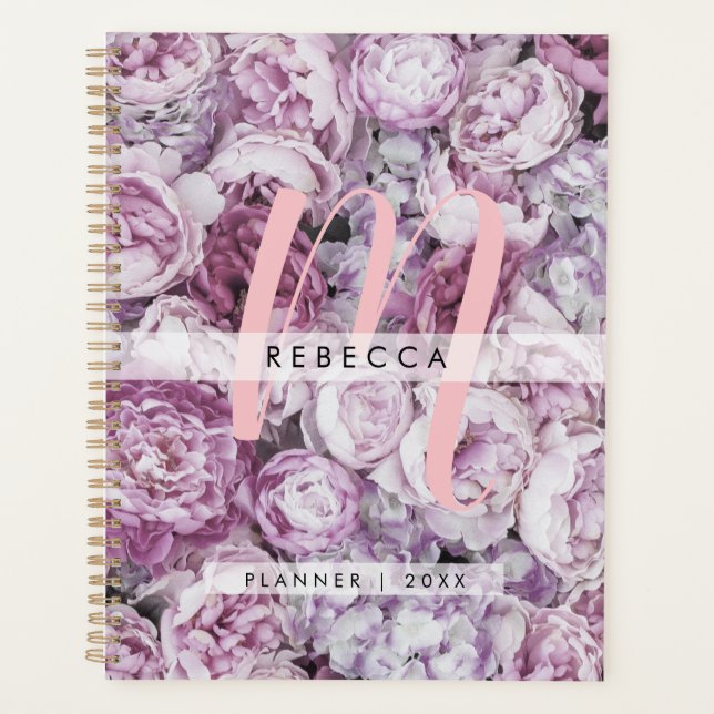 Rose Floral Girly Pink Script Monogramme 2023 (Devant)