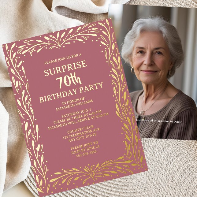 Rose Floral Glam 70. Custom Überraschung Geburtsta Folieneinladung (Von Creator hochgeladen)