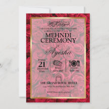 Rose Floral Gold Islamische Hochzeit Mehndi Einlad