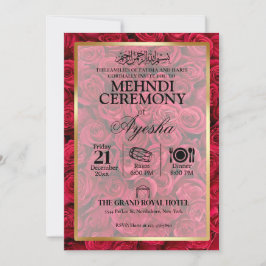 Rose Floral Gold Islamische Hochzeit Mehndi Einlad Einladung