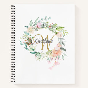 Rose Floral Gold Monogram Girl Script Notizbuch