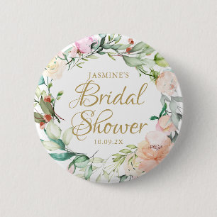 Rose Floral Gold Script Hochzeitsskripte Brautpart Button