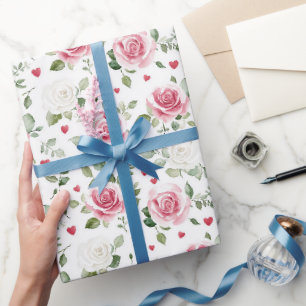 Rose Floral Hearts Brautparty Geschenkpapier