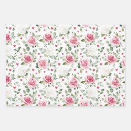 Rose Floral Hearts Brautparty Geschenkpapier Set