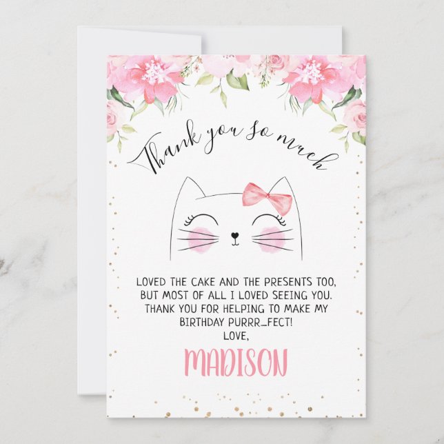 Rose Floral Kitten Visage Anniversaire Carte de re (Devant)