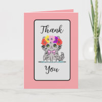 Rose Floral Kitty Carte de remerciements plié