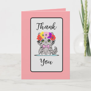Rose Floral Kitty Carte de remerciements plié